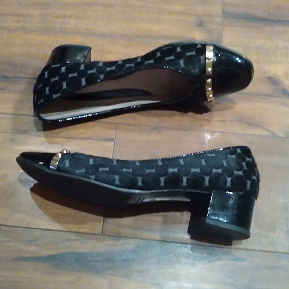 Napoleoni‎ Patent and Calf Hair Polka Dot Heels - Picture 1 of 7